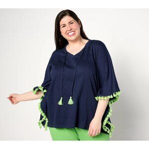 Belle by Kim Gravel Packabelle Take Me Away Tassel Trim Poncho Twilight XXS